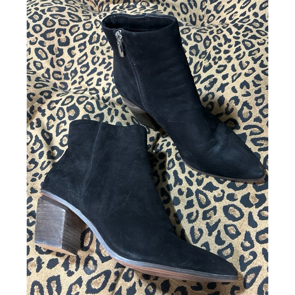Vince Camuto Grasem Black Soft Grain Suede Chunk Heel Booties, 9.5